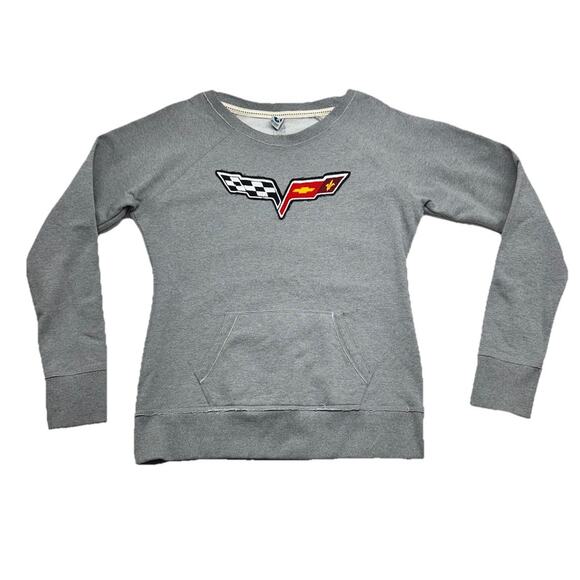 Chevrolet Corvette Logo Womens Sweatshirt Size Large Gray Scoop Neck Vette - Picture 1 of 7